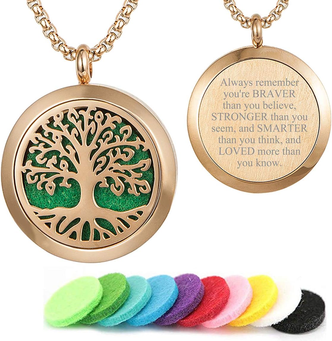 Aromatherapy Essential Oil Diffuser Necklace Tree of Life Pattern Stainless Steel Locket Pendant