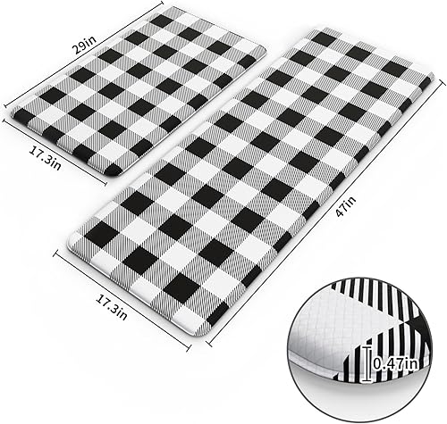Miniatura 2 de MAYHMYO Tapetes de cocina de 1/2 pulgada, color blanco y negro, tapetes de cocina de granja, antifatiga, acolchados para piso, antideslizantes