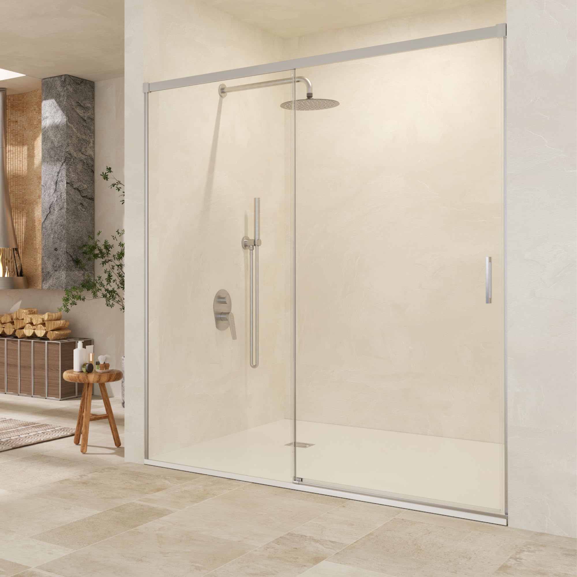 IMEX przednia ścianka prysznicowa 1 stała + 1 x przesuwna 135 cm nikiel | Odwracalna szklana ścianka prysznicowa i profile aluminiowe o wysokości 195 cm | szkło hartowane o grubości 6 mm i zamknięcie