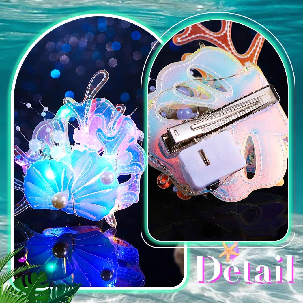 Graeen Light Up Hair Clips Mermaid Headpiece Starfish Hair Clip Rave for Women - Image 6