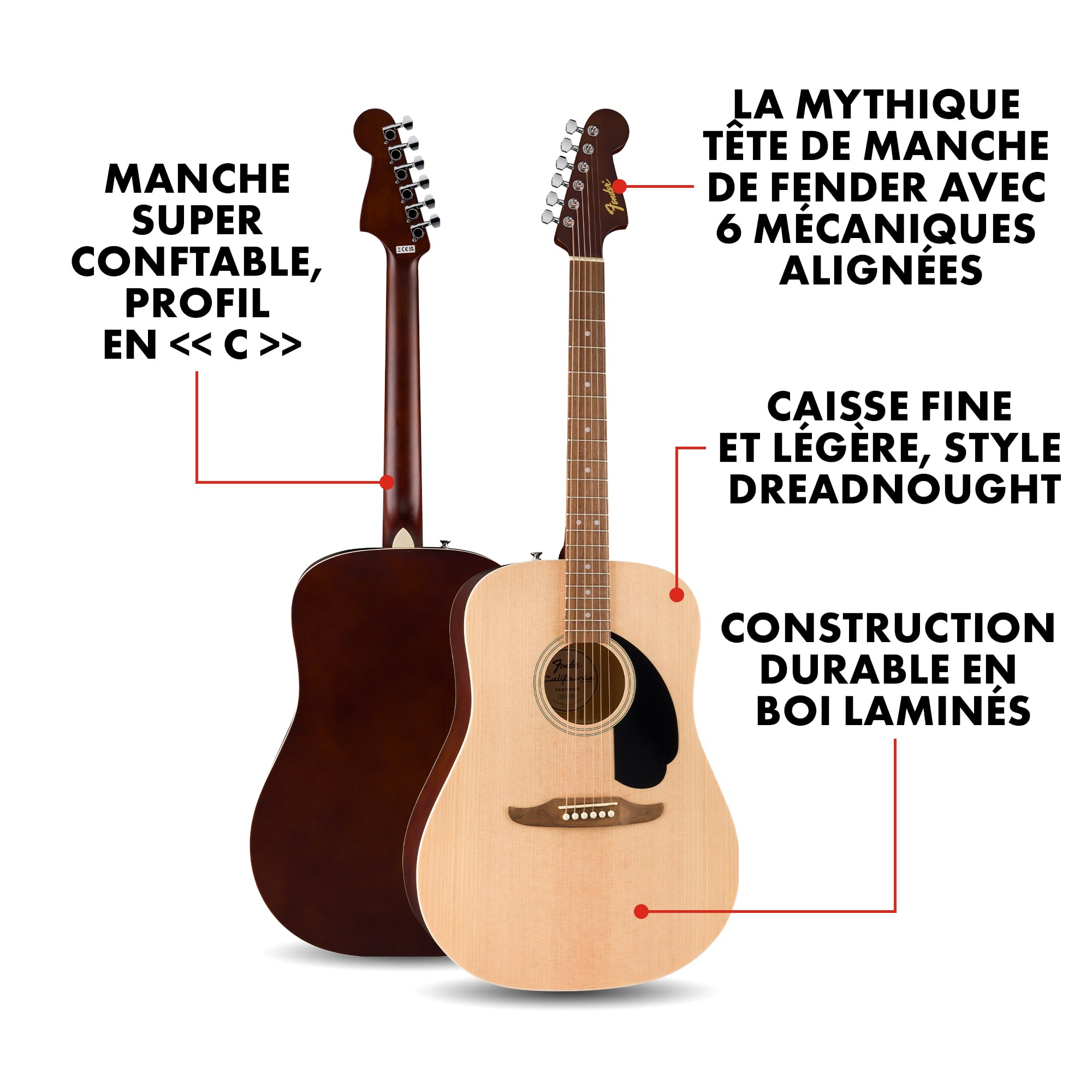 Fender guitare acoustique California Debut Redondo en finition naturelle