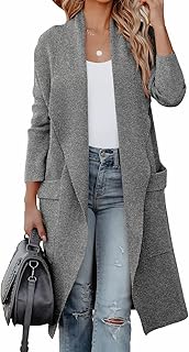 Women's Casual Long Sleeve Open Front Knit Draped Long Cardigan Jackets Sweater Coat with Pockets