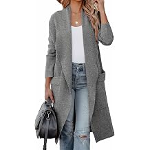kinstell Women's Relaxed Fit Long Sleeve Open Front Cardigan Sweater with Pockets, Black