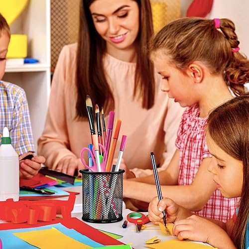 Miniatura 7 de Rocutus Portalápices, paquete de 8 soportes de malla para lápices, soporte de metal para lápices, soporte de accesorios de escritorio, taza de malla