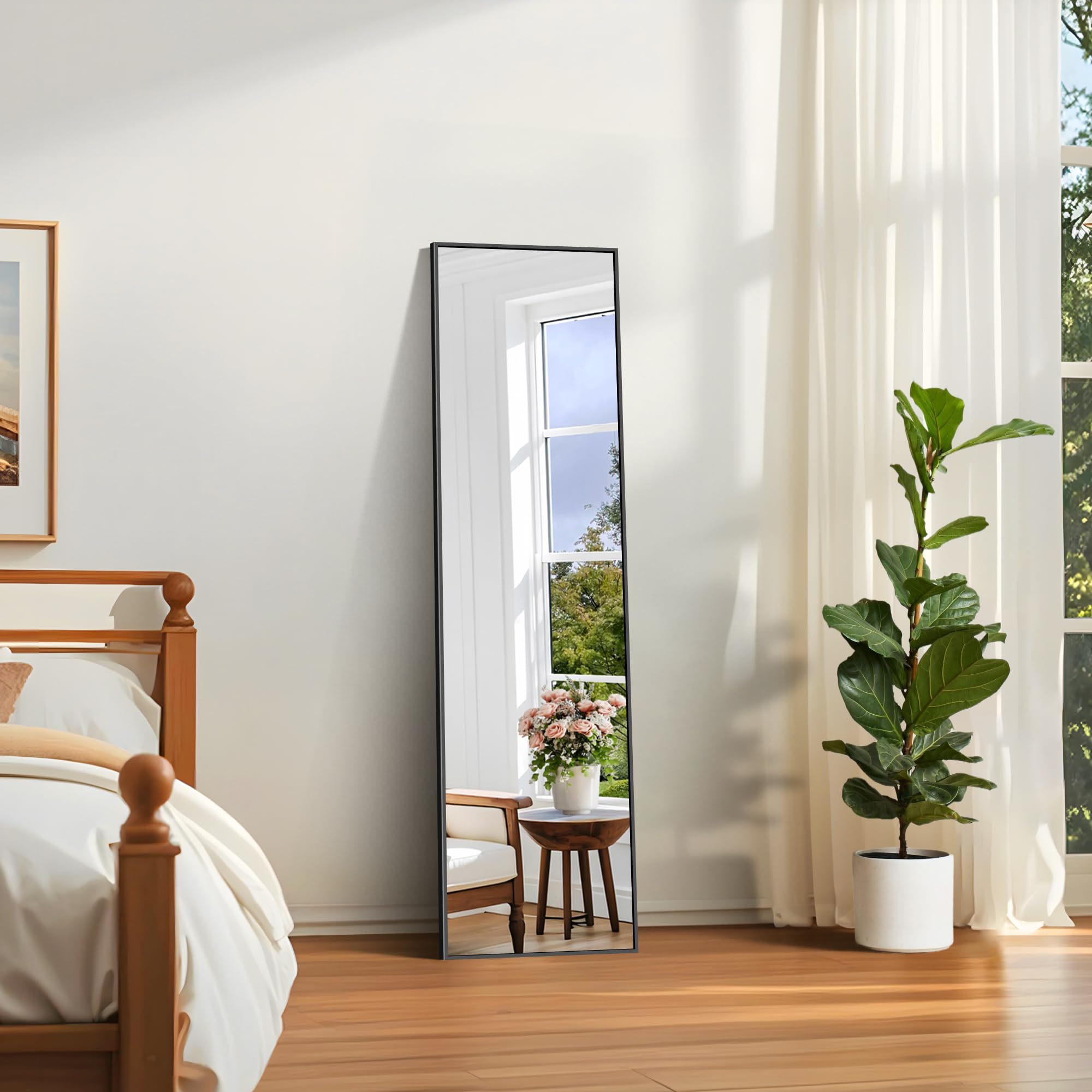 COFENY Specchio da Terra, 150 x 40 cm Specchio da Parete Grande con Cornice in Alluminio, Specchio da Terra da Appoggiare o Appendere per Soggiorno, Camera da letto, Soggiorno, Ingresso, Nero