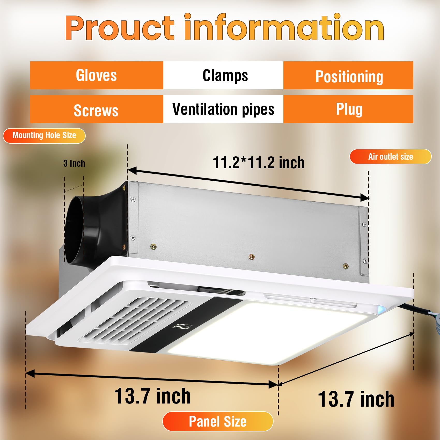 Wentylator wyciągowy do łazienki 4 w 1 z podgrzewaczem światła, wentylator wyciągowy do łazienki 190 CFM z grzałką, moc grzewcza 1800 W, wentylator łazienkowy 1,0 ze światłem, ogrzewaniem