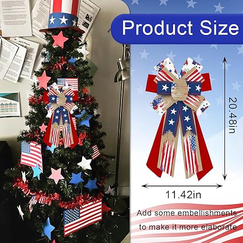 Miniatura 2 de Heureppy Arcos de corona patrióticos grandes para el 4 de julio, lazos de decoración para corona, bandera estadounidense, estrellas azules, lazos de