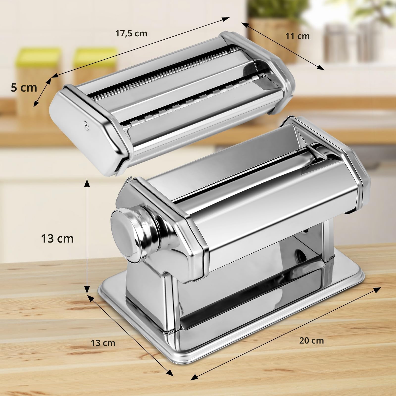 Macchina per la Pasta Manuale, Pasta Maker in Acciaio Inox con 7 Spessore Regolabili, Macchina per Pasta Fresca a Doppia Larghezza per Pasta, Spaghetti, Fettuccine, Lasagne
