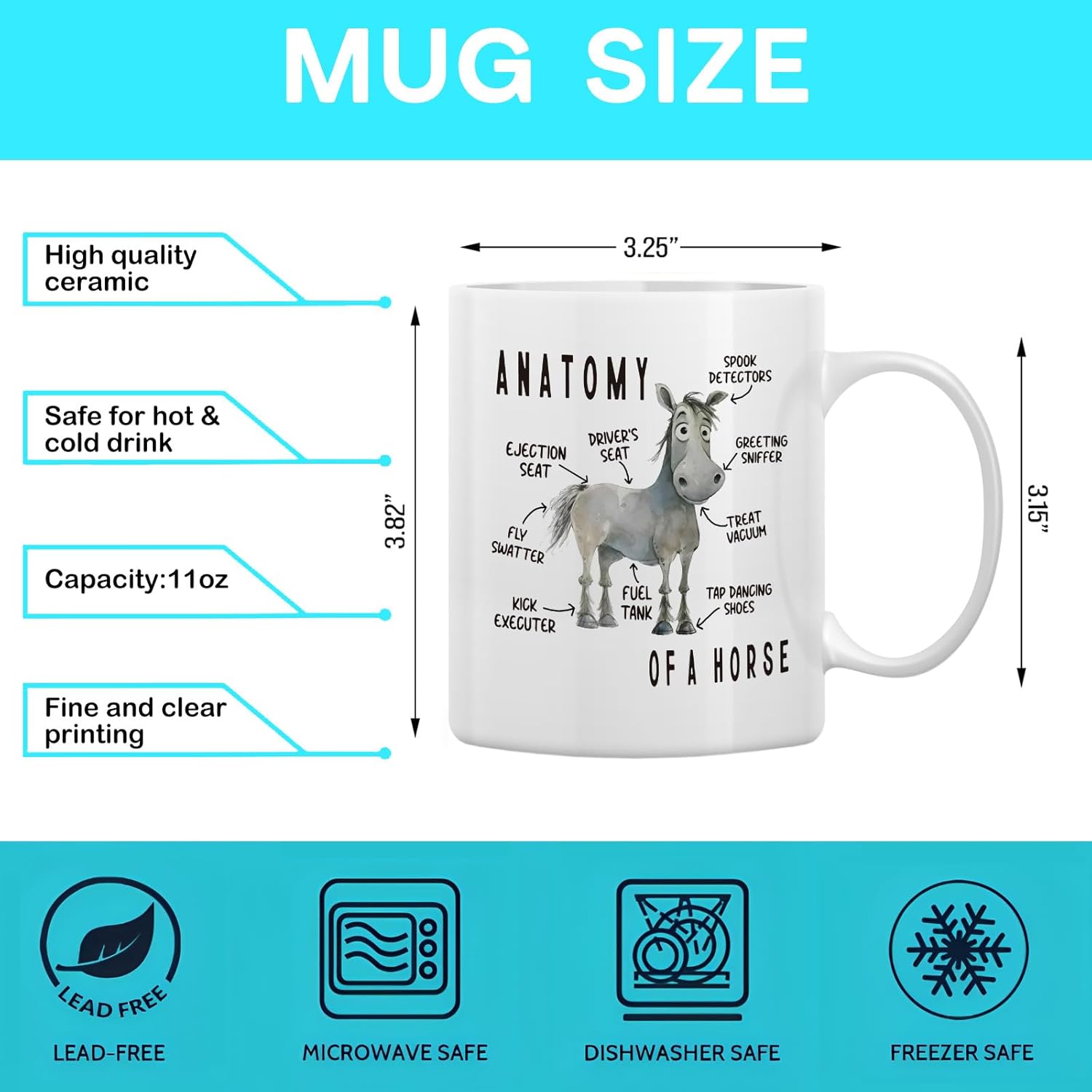 Funny Horse Anatomy Mug – Cute Cartoon Sarcastic Meme Graphic Birthday Present for Dad Mom, Equestrian Gift, Horse Lover Joke Mug - Image 7