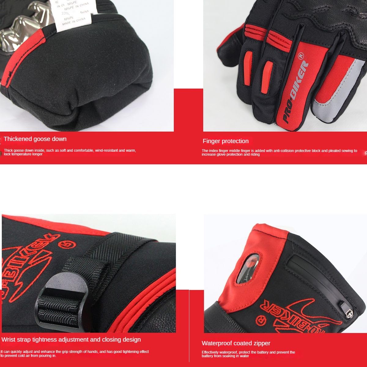 Sottoguanti Riscaldati Uomo Donna, 3600 mAh, Guanti Riscaldanti per Ciclismo, Guanti Moto Invernali, 3 Marce, Lavabili, Adatti per Viaggi all'Aperto-C