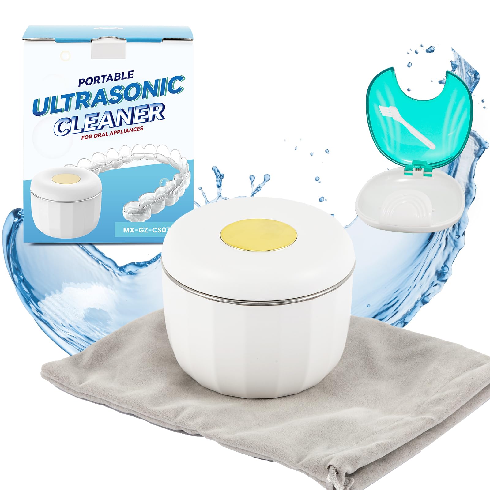 MxmoonantMini Ultrasonic Cleaner for Retainer Aligner Mouthguards, Portable for an Outing, with a Aligner Case & A Mini Brush