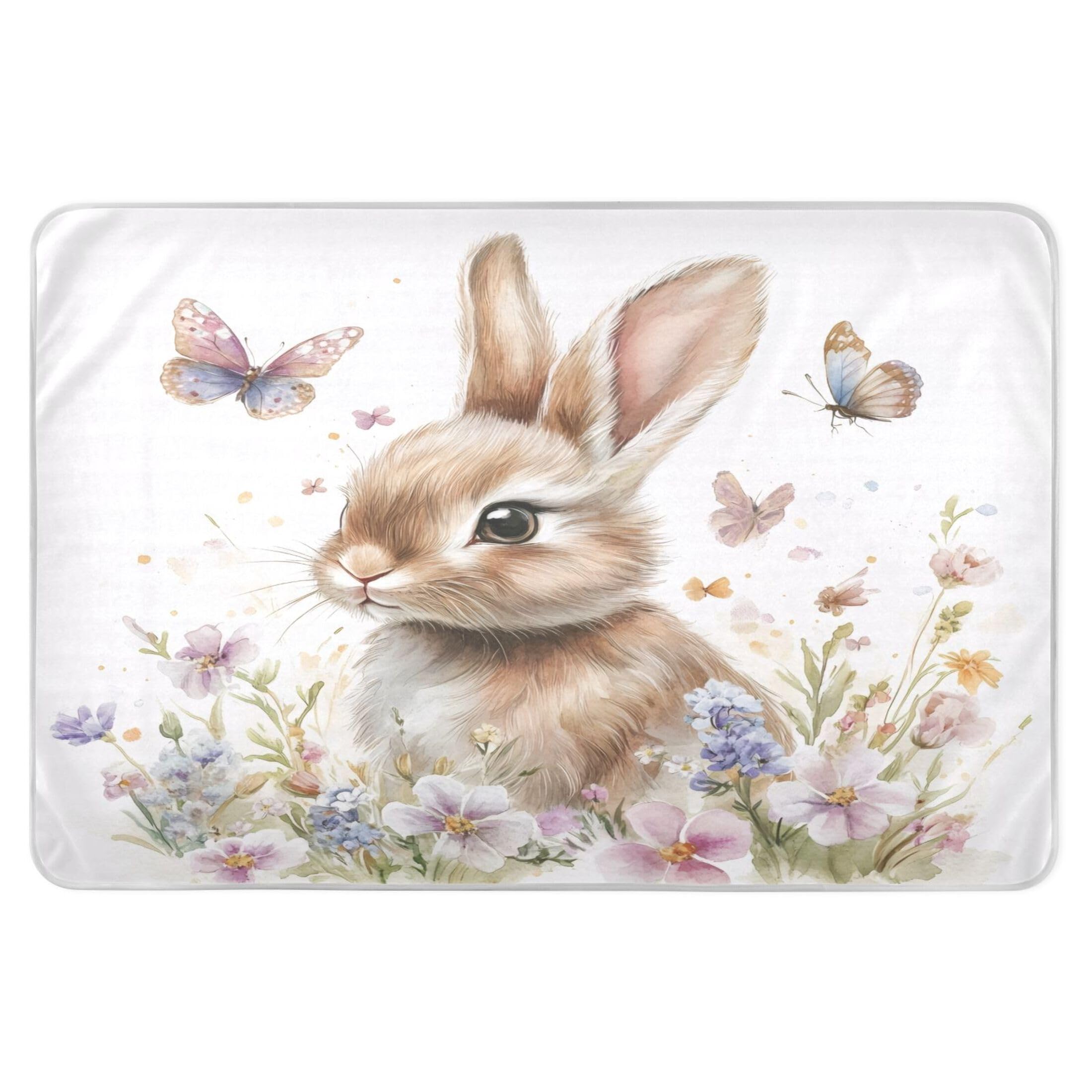 Takiito Bunny Flower Bed Pad Reusable Bed Underpad Washable Waterproof Leak-Proof Quick Dry Incontinence Pee Pad for Toddlers Kids Adults Pets 34x52 in