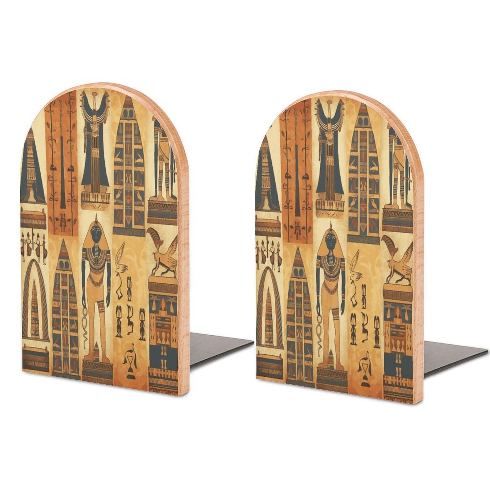 Serre-livres moderne en bois motif Égypte Ancienne pour étagère