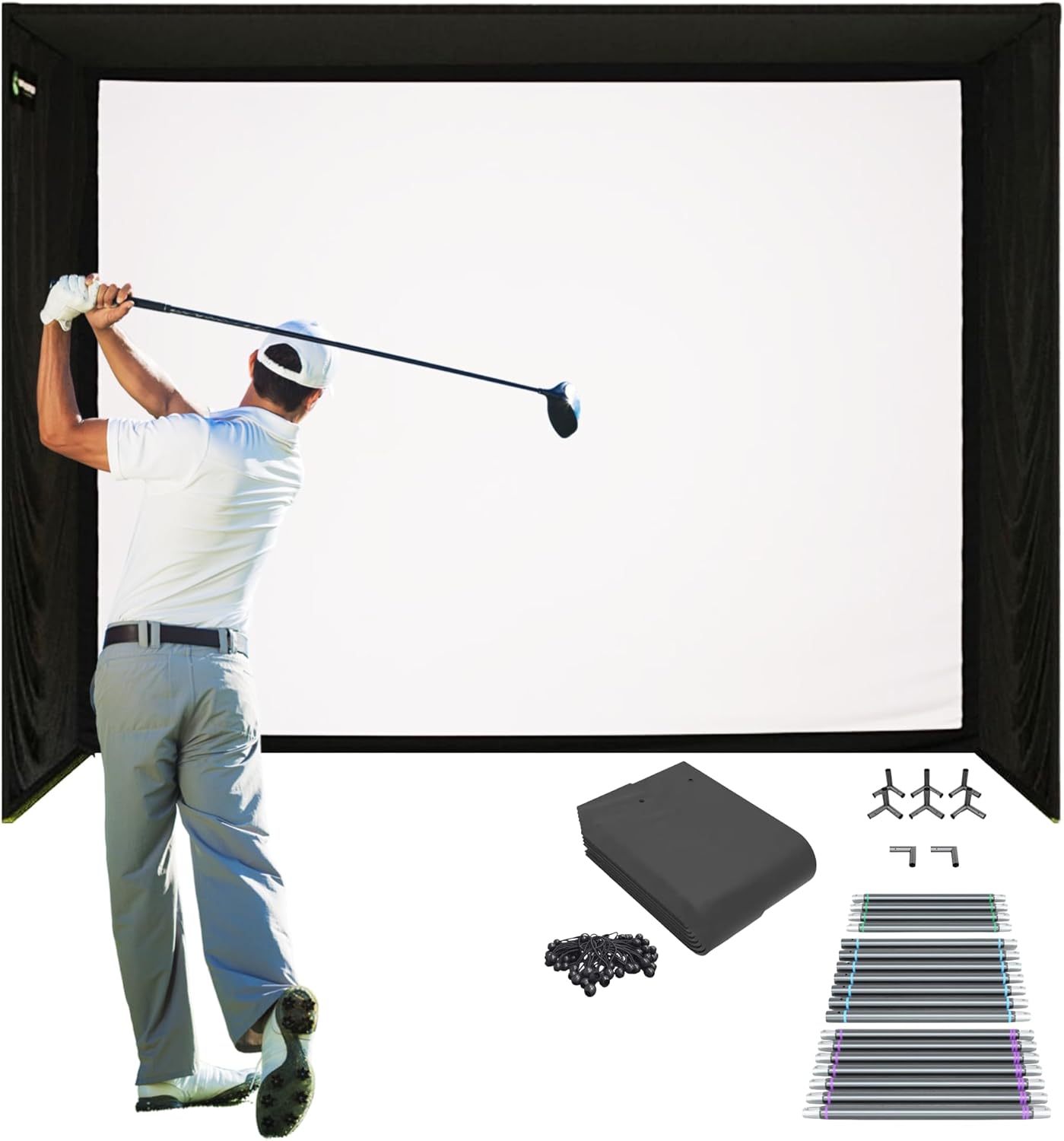 The Indoor Golf Shop SIG Golf Simulator Enclosure - Easy Push-Pin Assembly - Professional-Grade - Includes SIGPRO Premium Impact Screen, Enclosure Surround, Protective Foam Padding, Poles & More