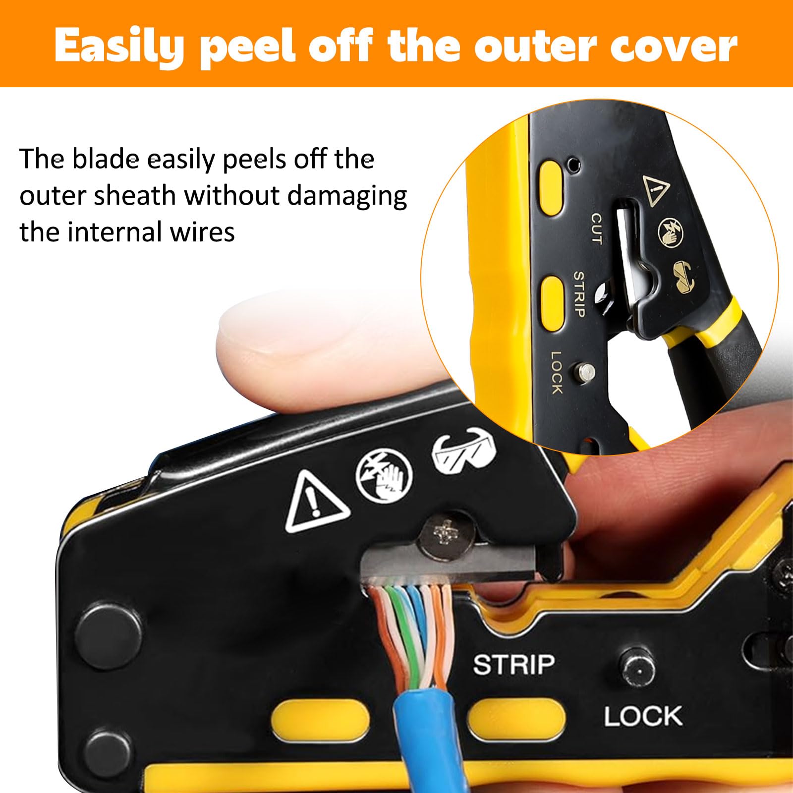 Kit di strumenti di crimpatura Ethernet RJ45, CAT5, Cat5e, Cat6, RJ45, kit di crimpatura con tester per cavi, spellafili multistrato, lame, 50 connettori Cat 6 passa-through e stivali antistrappo