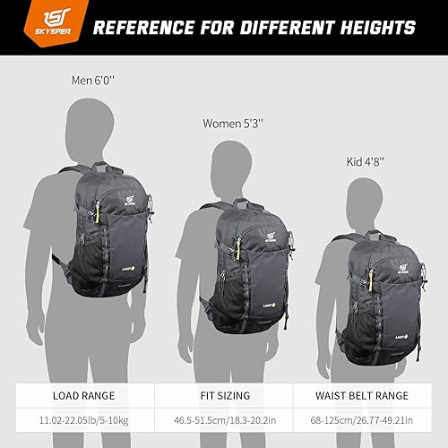 Miniatura 6 de SKYSPER Mochila de senderismo 30L resistente al agua, paquetes de día para viajes, campamento al aire libre, hombres y mujeres, Lantc30-dark gray,