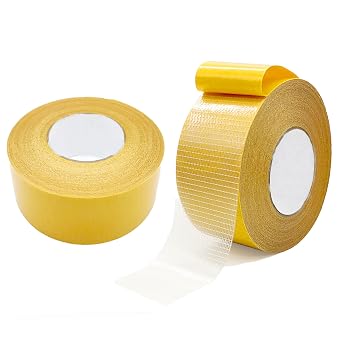 Jusbuya Double Sided Carpet Tape,Self-Adhesive Tapes for Stationery Tape, 2" x66FT Fiberglass Mesh Tape,Stationery High Tack Adhesive Grid Mounting Tape,Super Sticky Resistente Clear Adhesive Tape