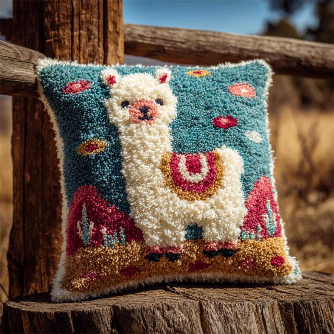 Kitquiver Animal Cushion Making Kit Fantasy Alpaca Cushion Pillow Front Chunky Cross Stitch Kits DIY Embroidery Needlepoint Kit for Home Décor 17x17In
