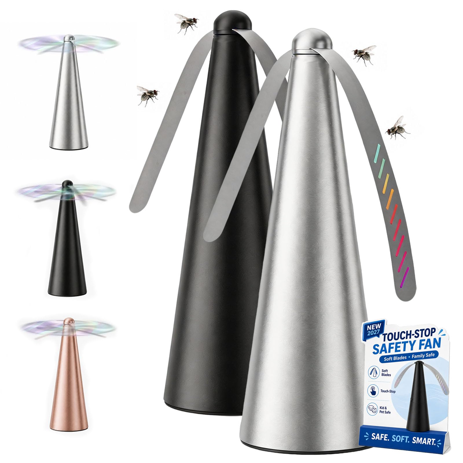 Everydries Fly Fans for Tables, Fly Repellent Fan with Usb Rechargeable, Fly Food Spinner for Table, Fly Bye, Keep Flies Away From Food, Indoor & Outdoor Use for BBQs, Picnics, Camping (Black+Silver)