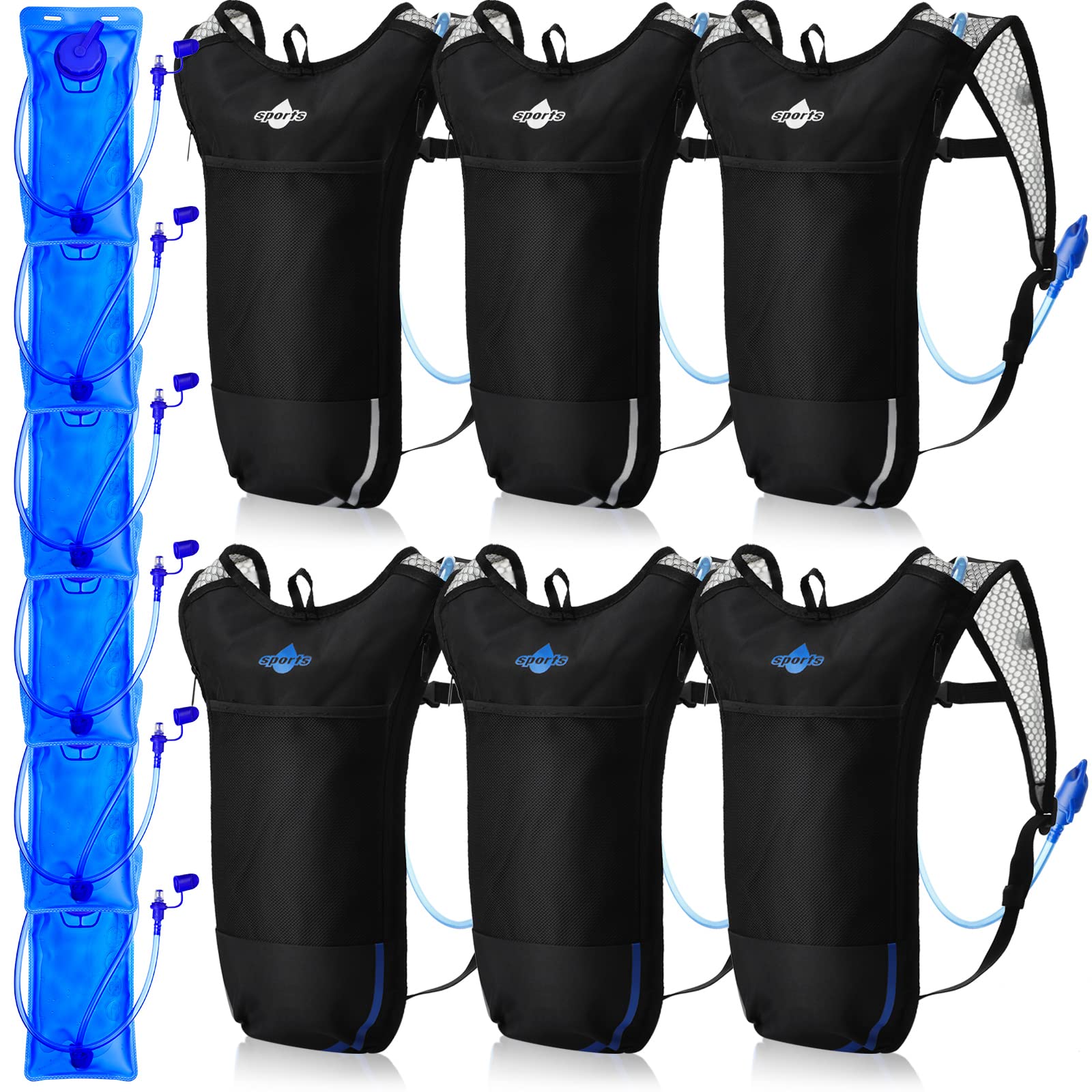Reginary 6 Pack Hydration Backpack Set with 2l Water Bladder, Lightweight Water Backpack Outdoor for Hiking Hydration Pack with Water Bladder for