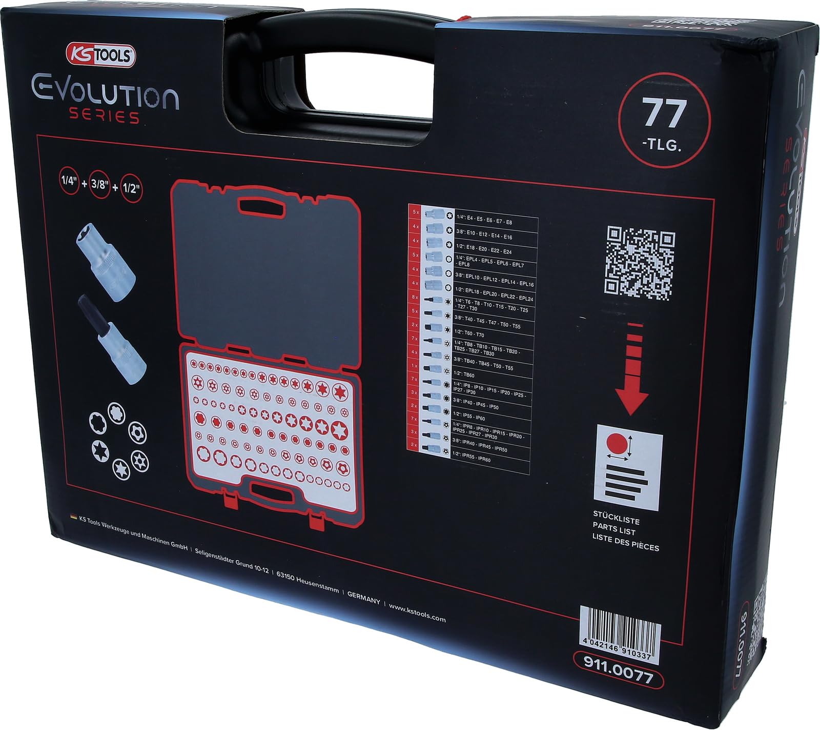 KS Tools 911.0077 EVOLUTION Series 1/4"+3/8"+1/2" Torx-Steckschlüssel-Satz, 77-tlg