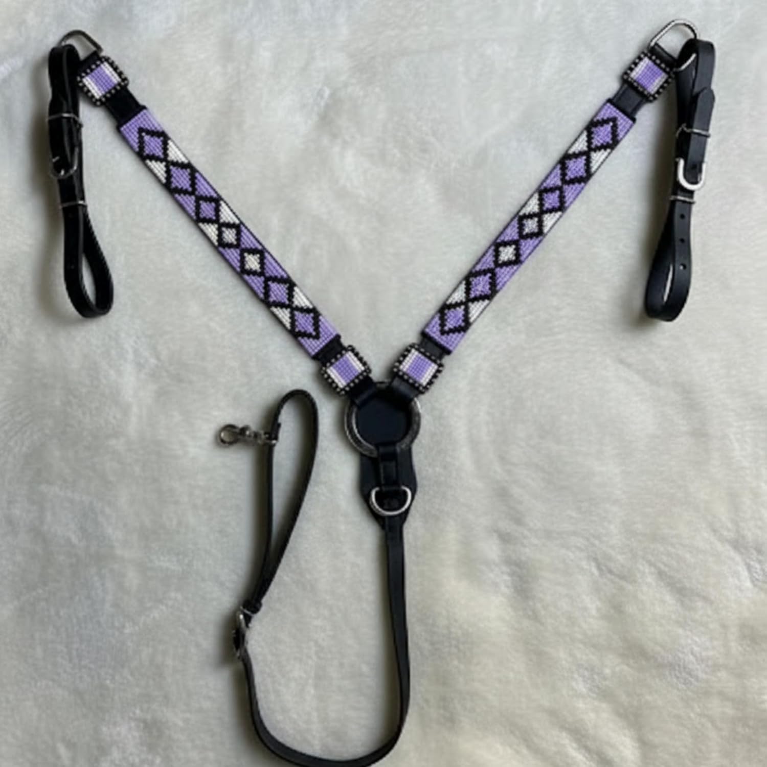 Alice International Western Premium Leather Equestrian Headstall, Hand-Beaded Design, COB Size M43