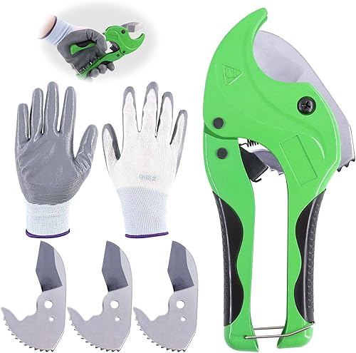 Hilitchi - Juego de 5 cortadores de trinquete para tubos y tubos con guantes de protección para tubos de PVC, tubo de fontanería, cortador de