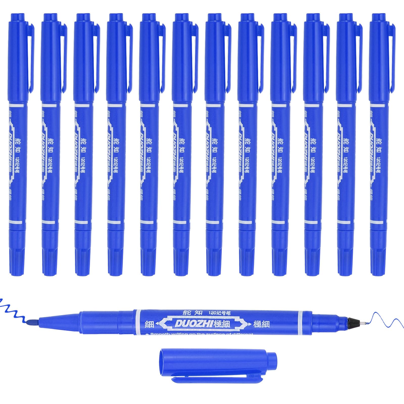 PATIKIL Twin Tip Permanent Marker, 12Pcs Dual Tip Permanent Makers with Fine and Ultra Fine Point for Signature and Marking Blue