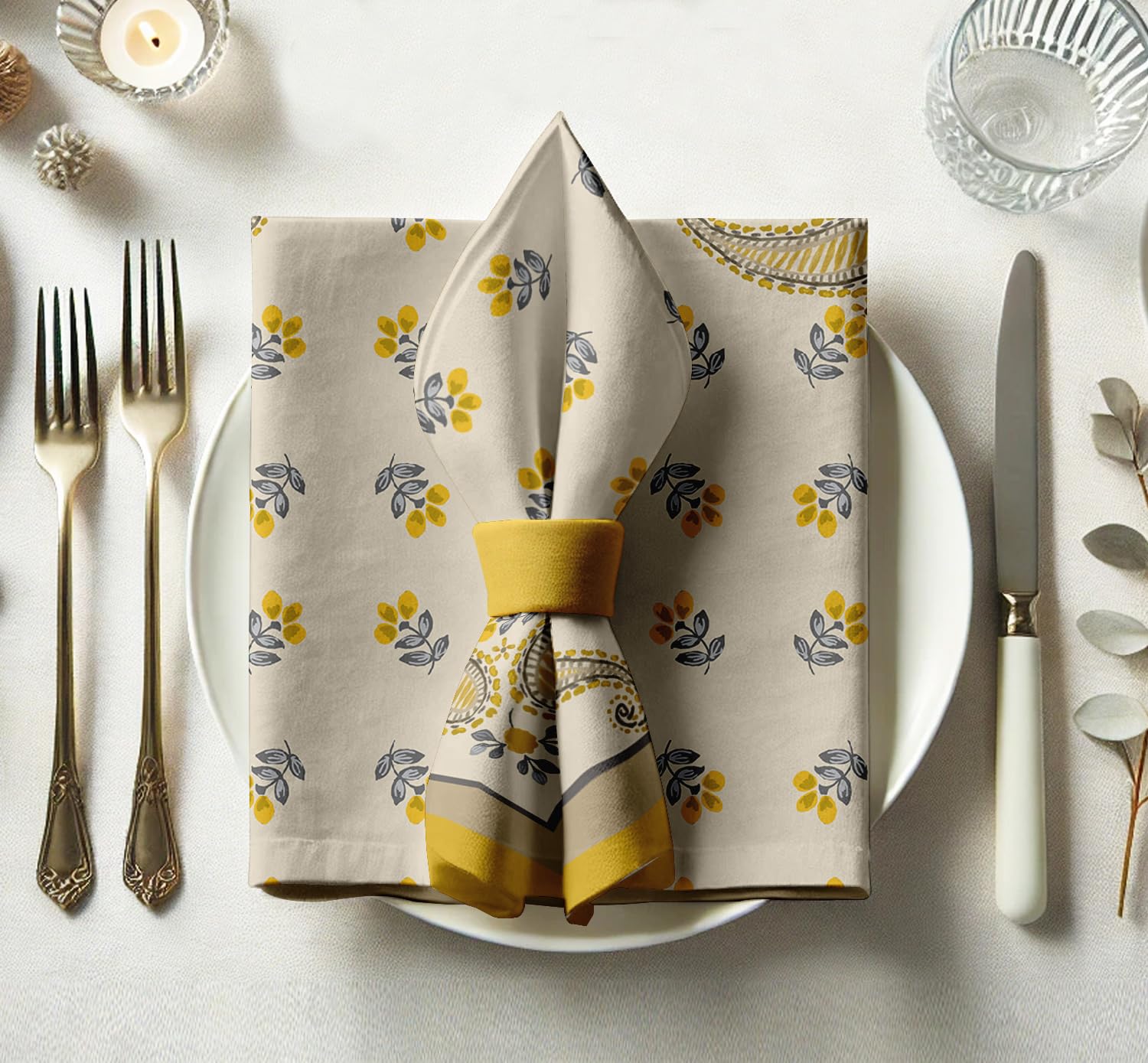 Servilletas de tela para fiestas y cenas familiares de algodón amarillo