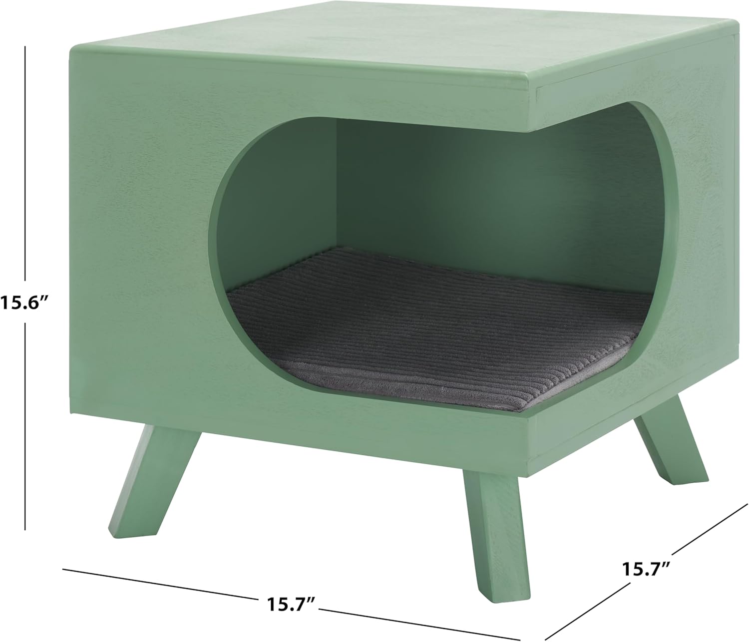 SAFAVIEH Home Collection Bean Mid-Century Sage Green Square Covered Cave Small Pet Cat Bed (Fully Assembled)