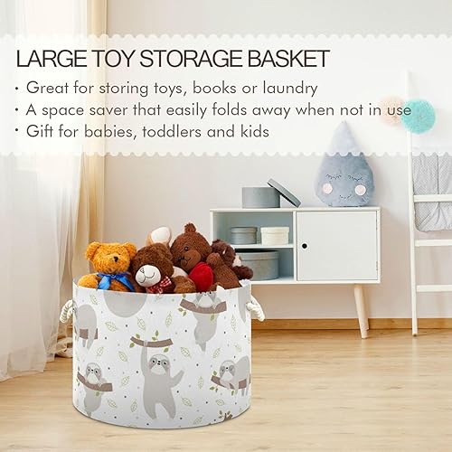 Miniatura 5 de Kigai Cesta de cuerda de algodón de perezoso, cesta redonda grande para ropa sucia para bebé, manta de juguete, contenedor de almacenamiento para
