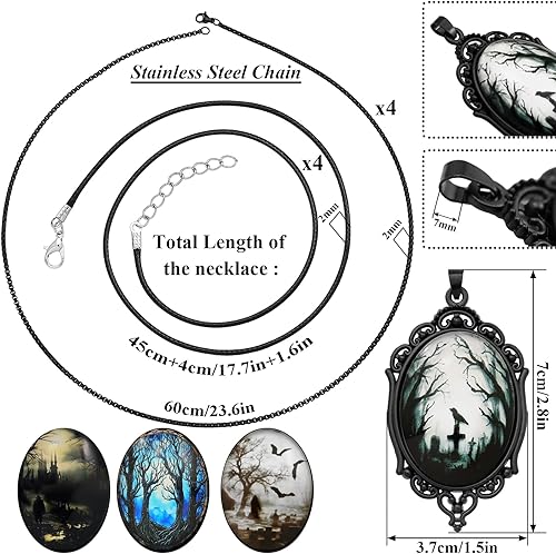 Miniatura 2 de 8 piezas de collar gótico, joyería gótica, regalos de bruja para mujeres, collares de gargantilla de camafeo, cadenas de acero inoxidable negro,