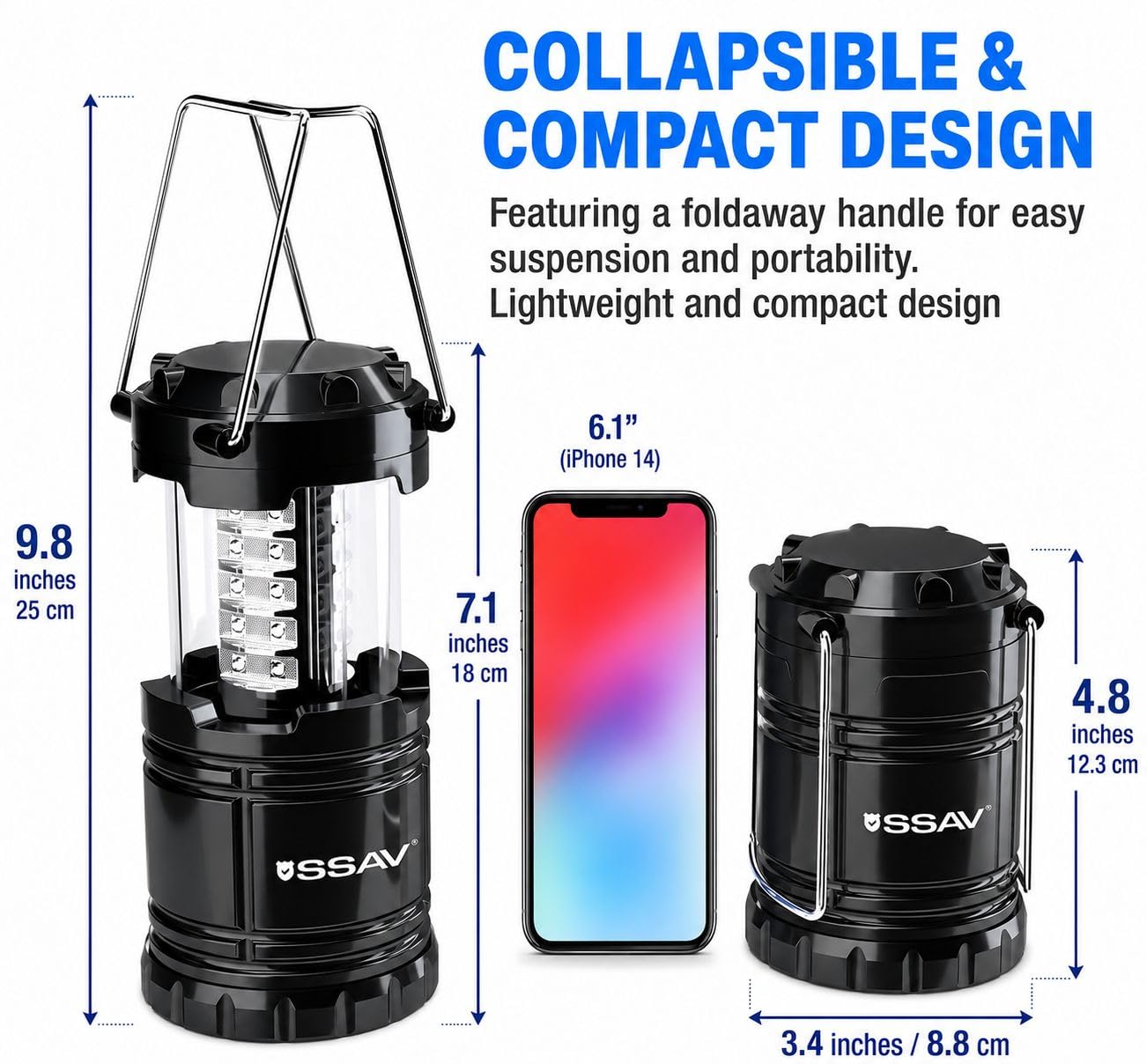 SSAV Paquete de 2 faroles LED de camping, linternas de emergencia para cortes de energía y preparación para huracanes, luces de supervivencia portátiles plegables para camping, tormentas y emergencias