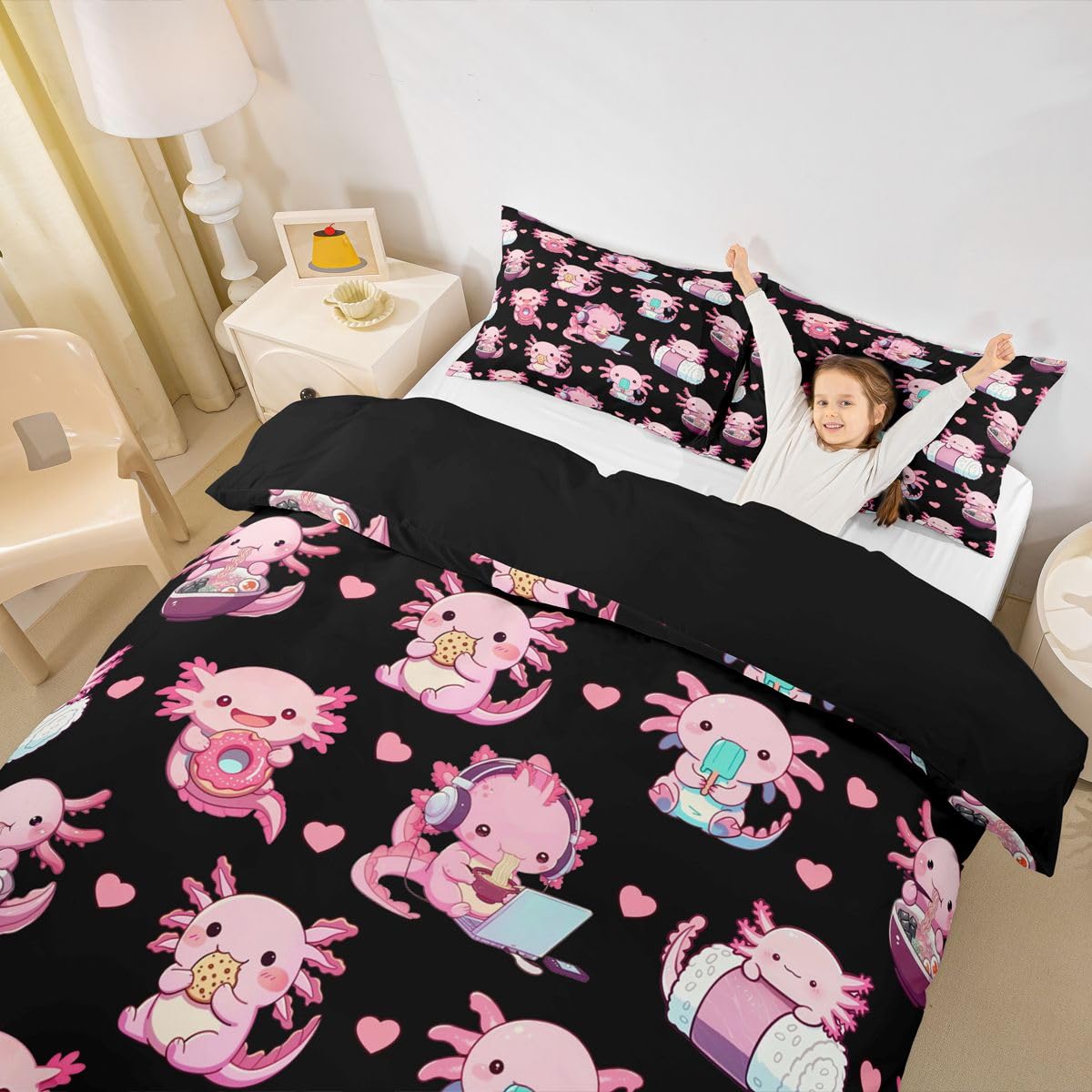Homewish Homwish czarny różowy Axolotl super king poszewka na kołdrę kreskówka Axolotl zestaw pościeli salamandra ocean morze poszewka na kołdrę miłość serce zestawy pościeli