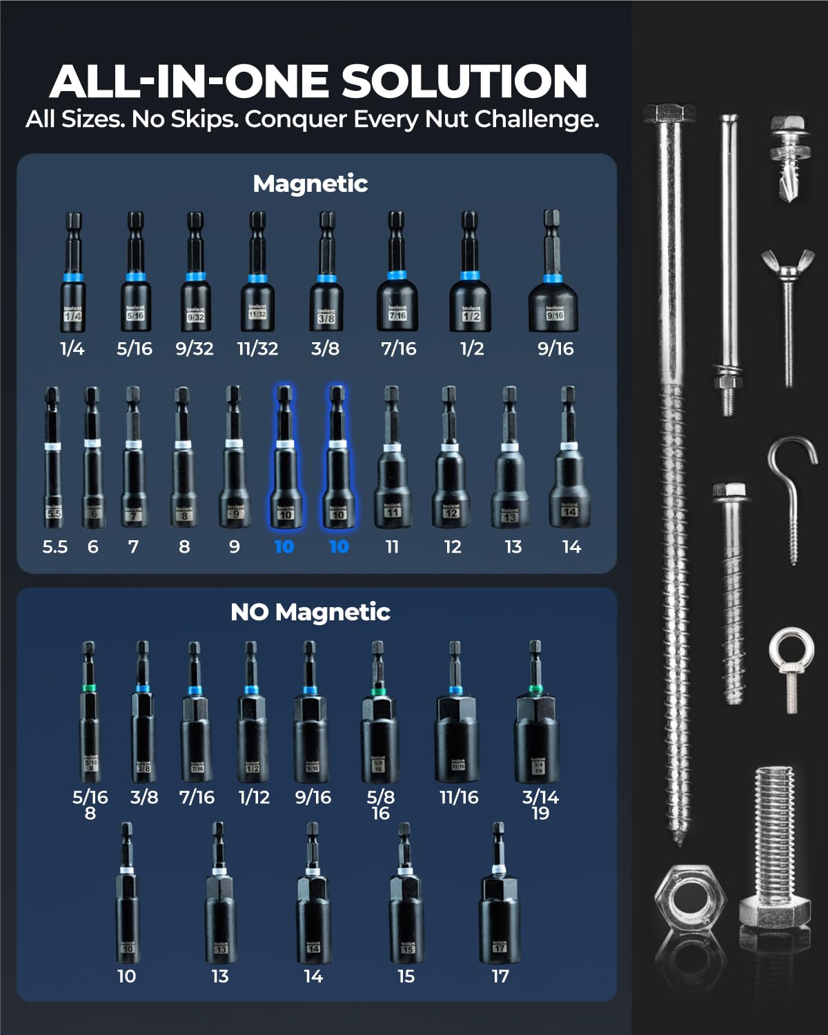 toolant Impact Magnetisches Steckschlüssel-Set, 38-teiliges Schlagschrauber-Bit-Set, tiefe Steckschlüssel-Adapter, Flügelmutter-Schraubendreher, Bit-Verlängerung, 1/4 Zoll Schnellwechsel