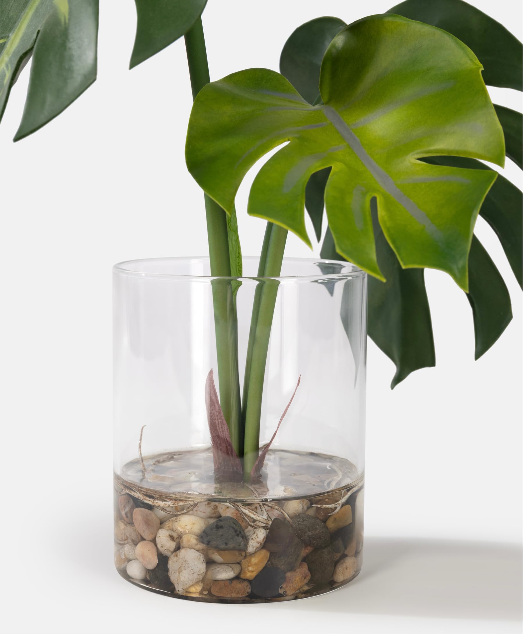 SUNPRAIRIE Plante artificielle réaliste en pot transparent avec de l'eau artificielle, larges feuilles de monstera, plantes artificielles d'intérieur et d'extérieur