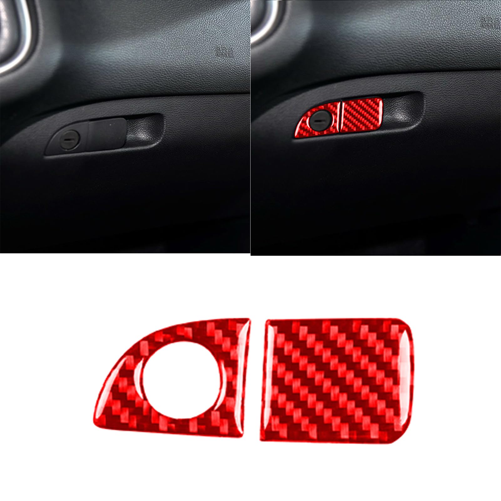 PJFUS Real Soft 3K Red Carbon Fiber Car Co-Pilot Glove Storage Box Keyhole Switch Panel Trim Sticker Auto Interior Decoration Compatible with Dodge Challenger/Charger 15-23/Chrysler 11-23 Accessories