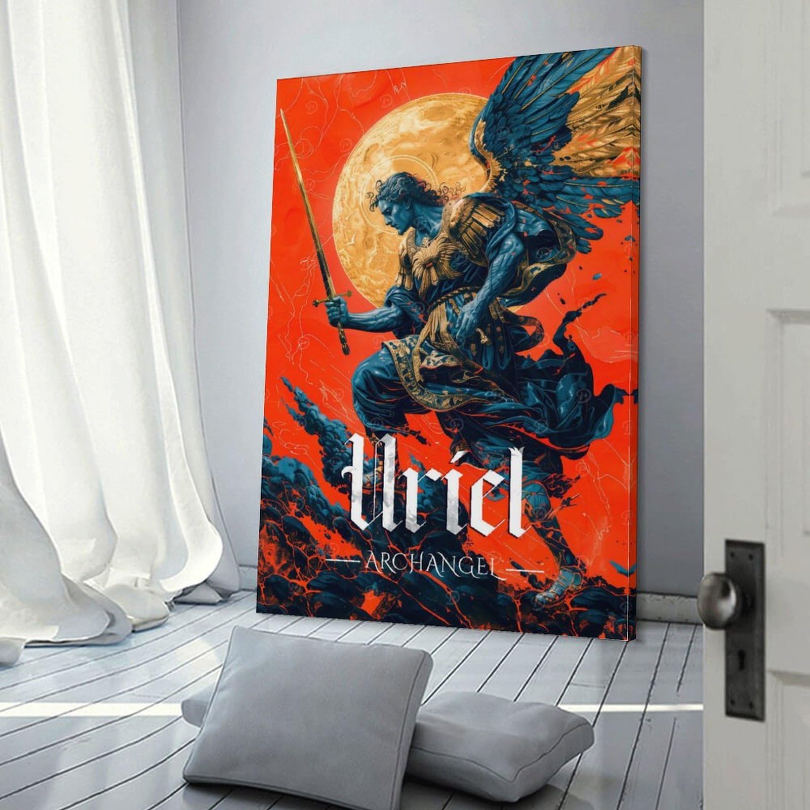 QBIREX Uriel The Archangel Wall Art for Hallway And Stairs Living Room & Bathroom Decor Picture Canvas 08x12inch(20x30cm)