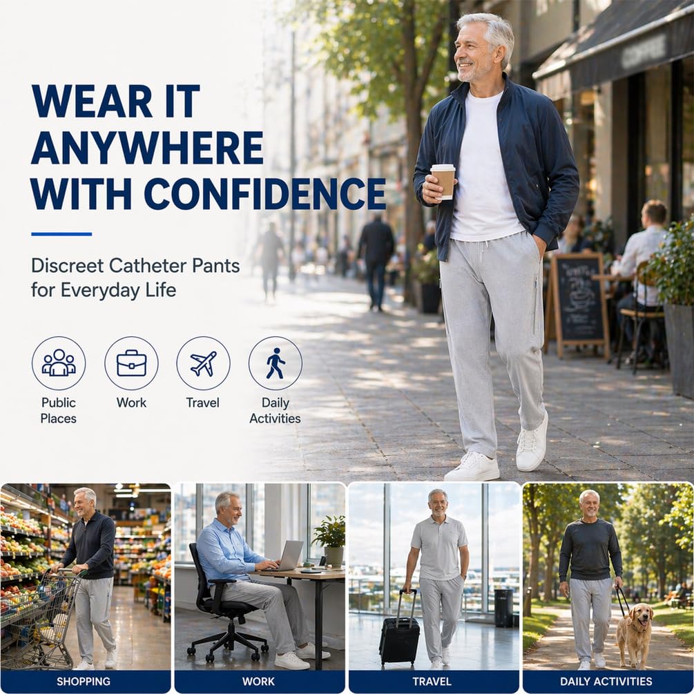 Pantaloni Porta-Sacca per Urina con 2 Tasche con Cerniera, Pantaloni Porta-Catetere per Incontinenza, Pantaloni Porta-Sacca per Urina, per Nefropatia, Nefrostomia
