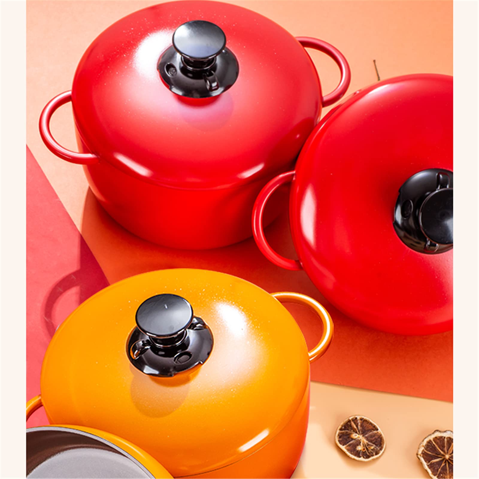 Olla Para Cazuela De Hierro Fundido Esmaltado, Diseño Sin Agua Para Sopa De Estofado, Cazuela Liviana Con Tapa, Olla Para Estofado Doméstico, Estufa Gas Cocina Inducción,Yellow 25cm