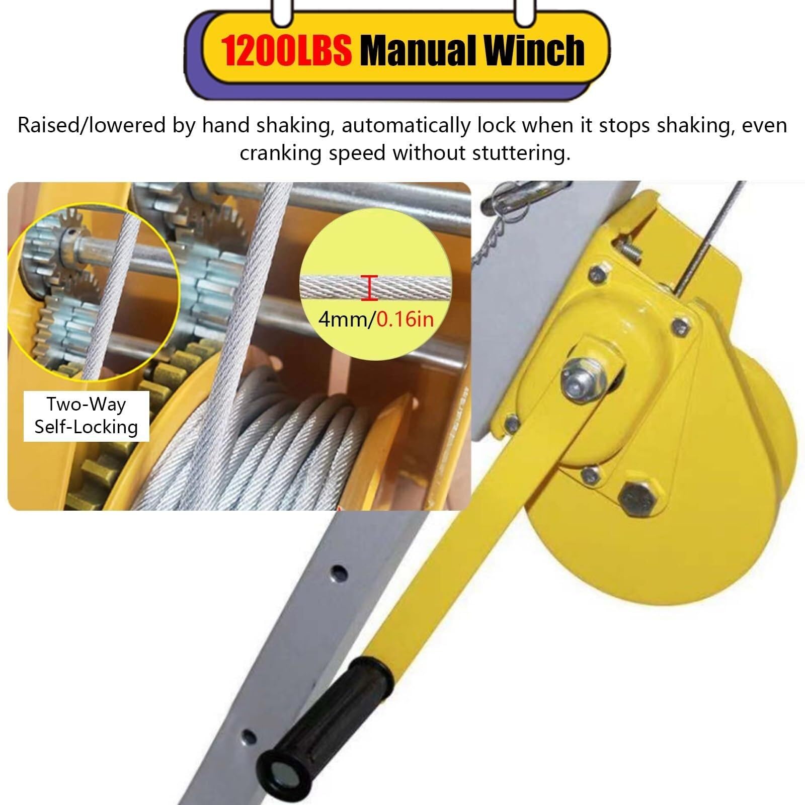 Kit trépied Robuste pour espaces confinés avec treuil détachable de 1200/1800/2600 LB, Hauteur réglable, pour Le Levage et Les travaux de plomberie/égouts, Comprend Un treuil de 1200 LB.