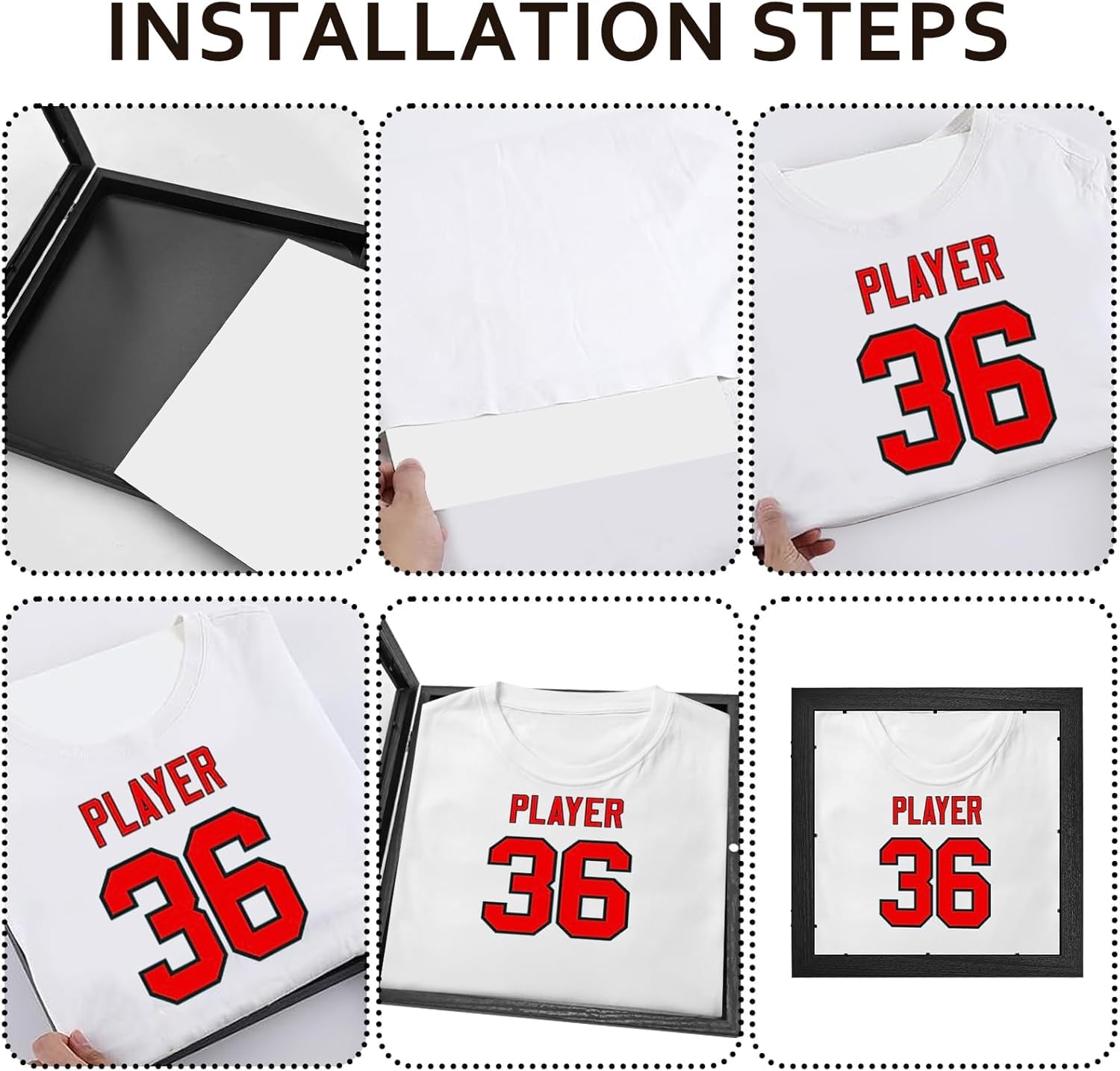Lot de 2 cadres de présentation de t-shirts 33 x 33 cm, cadre en bois noir avec protection UV en acrylique pour maillots de football, baseball, basket-ball