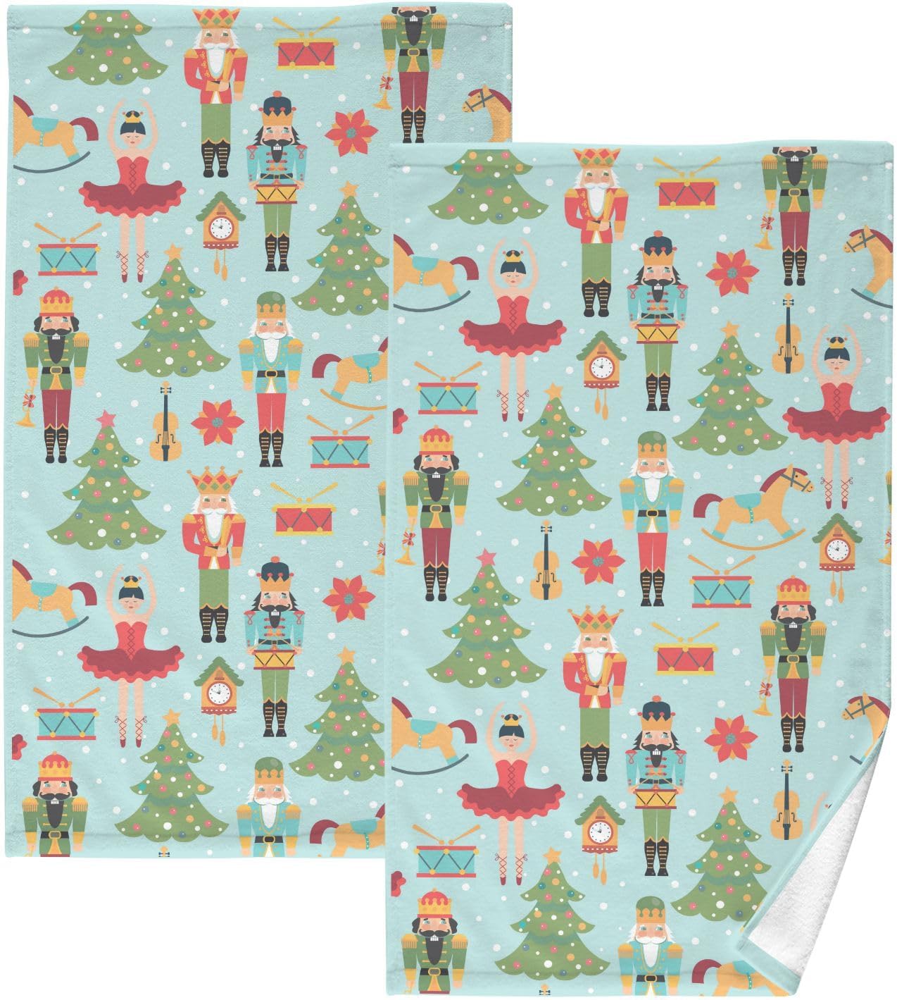 Christmas Tree Nutcracker Cotton Hand Towels Xmas Ballerina