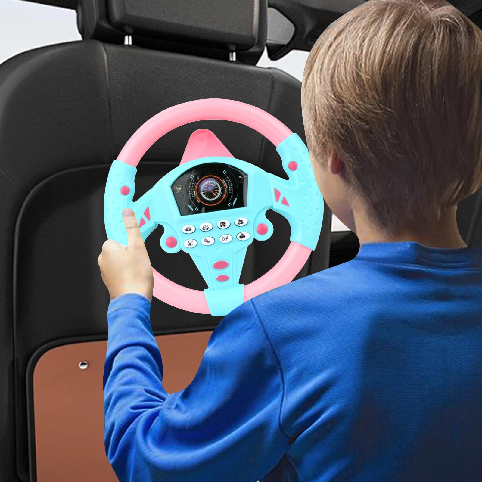 Genérico Kids Steering Wheel, Interactive Driving Toy, Faux Wheel with Suction Cup, Electric Sound Game for Early Education Learning, Car Seat Playset, Simulated Driving Experience for Preschoolers