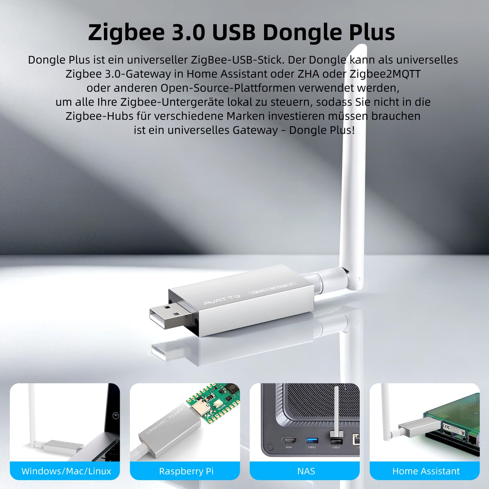 AVATTO Zigbee 3.0 Dongle Plus MG24, Thread & Zigbee Clé USB avec EFR32MG24, Zigbee Gateway pour Home Assistant, Zigbee2MQTT, ZHA