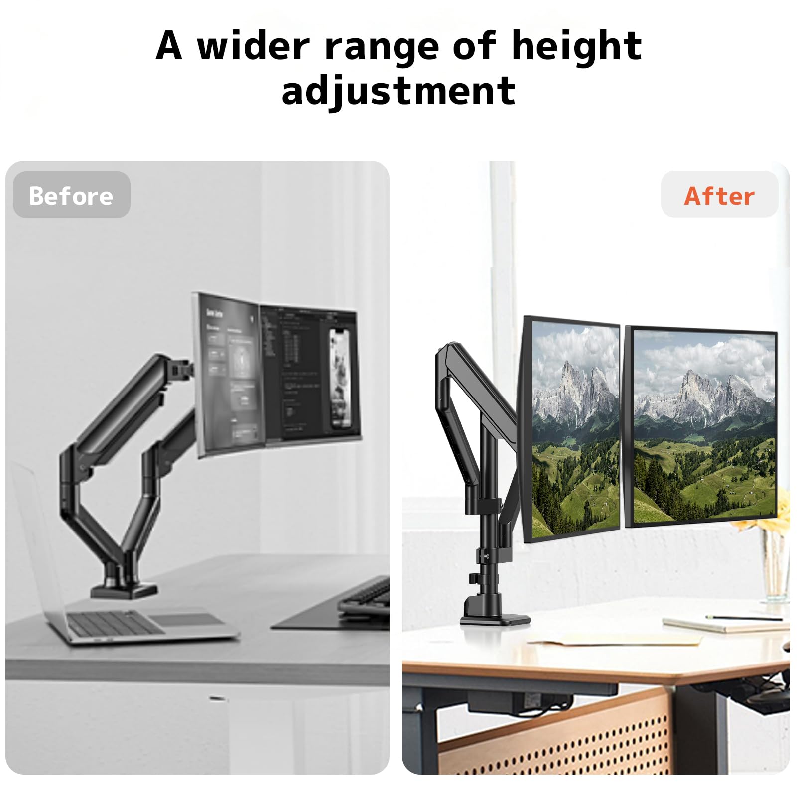 Braccio Monitor Doppio per Scrivania, Supporto per Schermi da 17 a 40 Pollici, Regolabile in Altezza e Orientabile, Carico 12kg per Braccio, VESA 75x75/100x100 | Design ergonomico, allineamento preciso, stabile & robusto, risparmio spazio, 12 kg per bracc