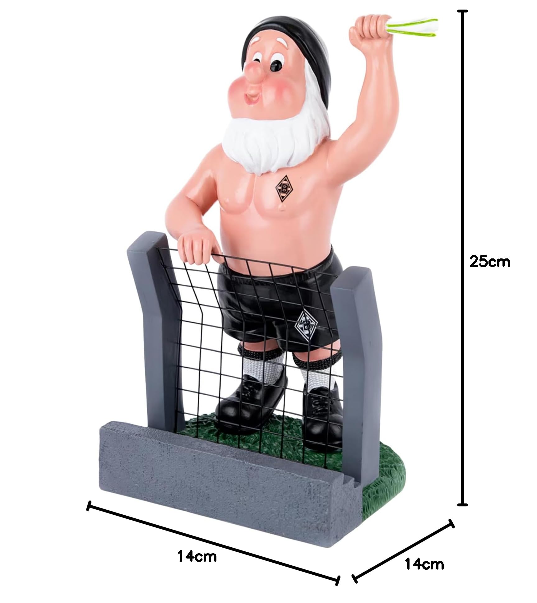 Borussia Mönchengladbach Gartenzwerg „Zaunjubel“ | Offizieller Fanartikel Fohlenshop | Fan Zwerg 14x25 cm | Jubelnder Zwerg mit Vereinslogo, Stadiondeko & Gartenfigur