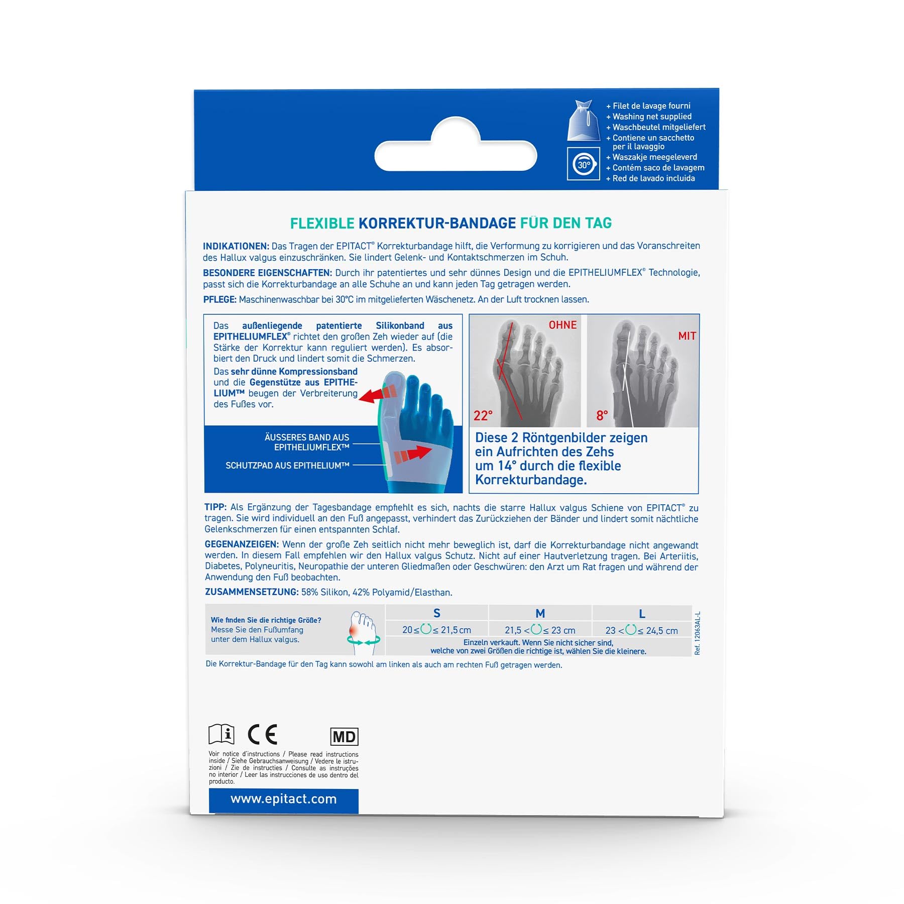 Epitact | Hallux Valgus Flexible Korrekturbandage Für Den Tag Begrenzt Die Entwicklung Des Hallux Valgus & Lindert Schmerzen Während Aktiven Tätigkeiten Am Tag Für Beide Füße (M)