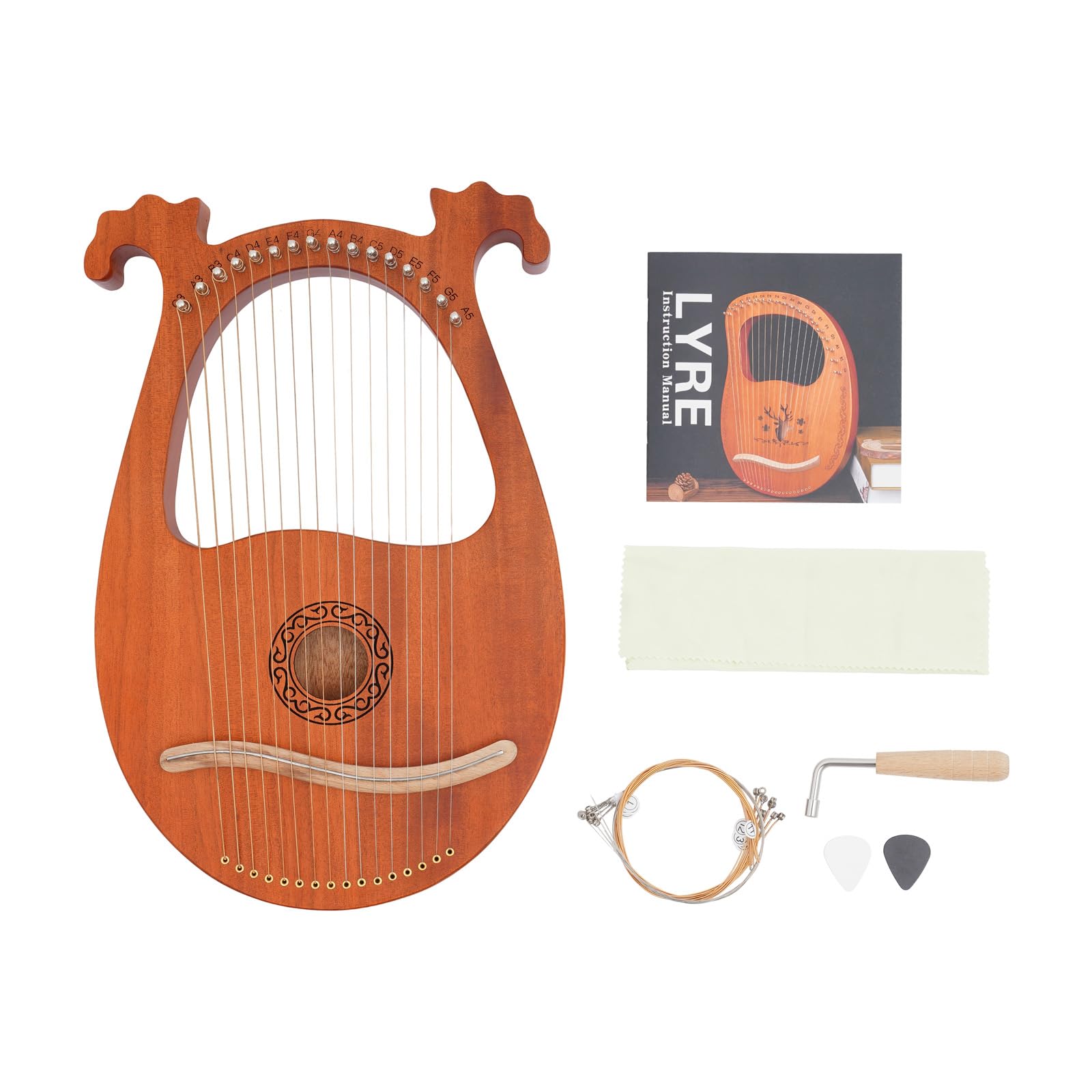 Harpe Lyra Harpe acajou - Pour débutants - Design européen - 16 cordes - Portable - Accordeur pratique - Pour cours de musique et familles - Sécurité - Dimensions : 26 x 3,3 x 39 cm