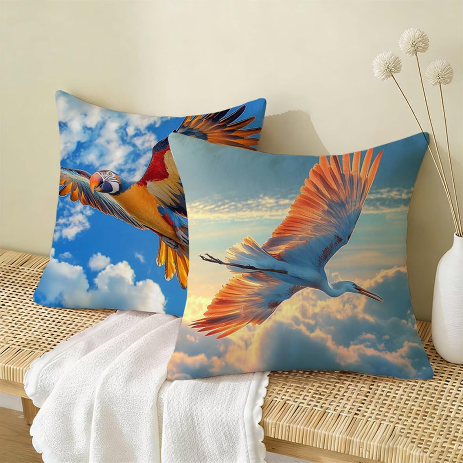 Animale Federe Cuscini Divano 70x70 Aquila Set di 2,Copricuscino Impermeabile Federe Lino con Cerniera Invisibile Stampa Fronte-Retro,Comfort Traspiranti Copricuscini Primavera Home Decoration W-1320